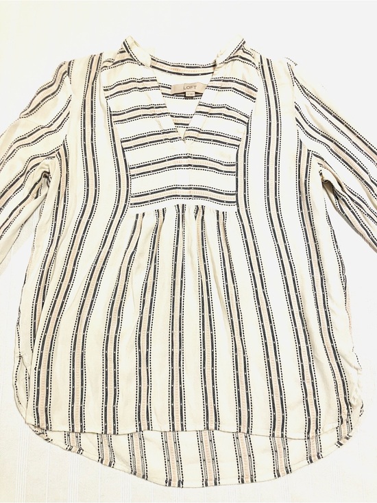 LOFT Tops - LOFT Textured Dobby Striped Embroidered Peasant Blouse- Small
